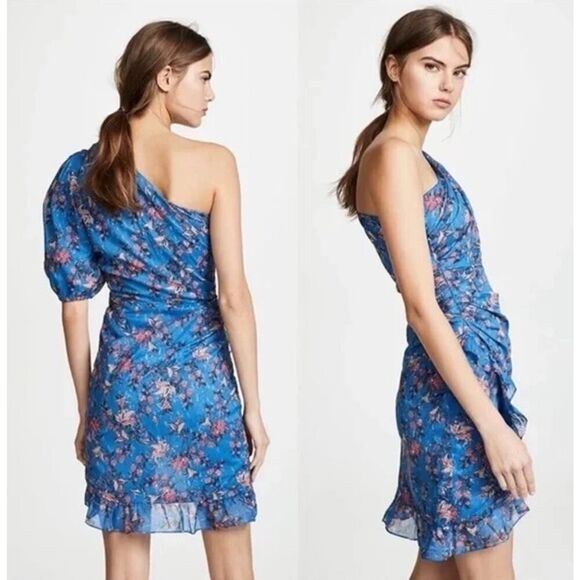 Isabel Marant Étoile Esther Blue Floral One Shoulder Dress Size US 2 XS - Picture 3 of 15